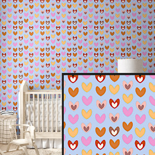 Papier Peint Coeurs roses sur bleu doux