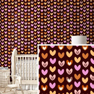 Papier Peint Coeurs roses sur Brown
