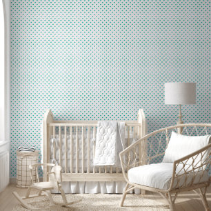 Papier Peint Coeurs verts bleus turquoises sur blanc