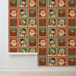 Papier Peint Collage de timbre de Noël rétro