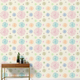 Papier peint coloré à motif de marguerite dessiné