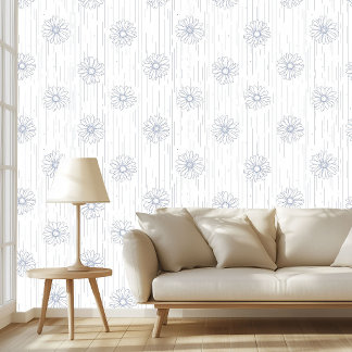 Papier Peint Conception Cottagecore Fleurie Bleue Daisy