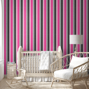 Papier Peint Conception de motif à rayures roses noires et blan