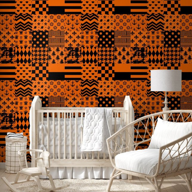 Papier Peint Conception de Patchwork Motif mixte orange noir (Créateur téléchargé)