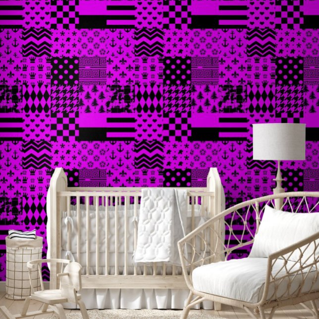 Papier Peint Conception de Patchwork Motifs mélangés violet noi (Créateur téléchargé)