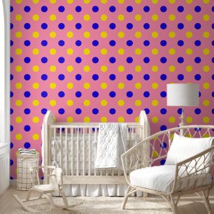 Papier Peint Conception de points polka rose bleu jaune