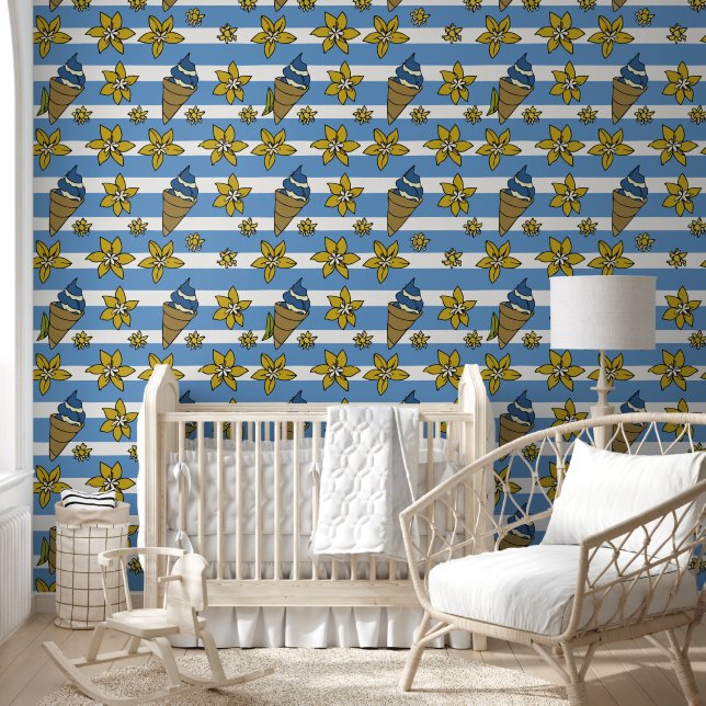 Papier Peint Cônes de crème glacée et fleurs de vanille (Enfants)