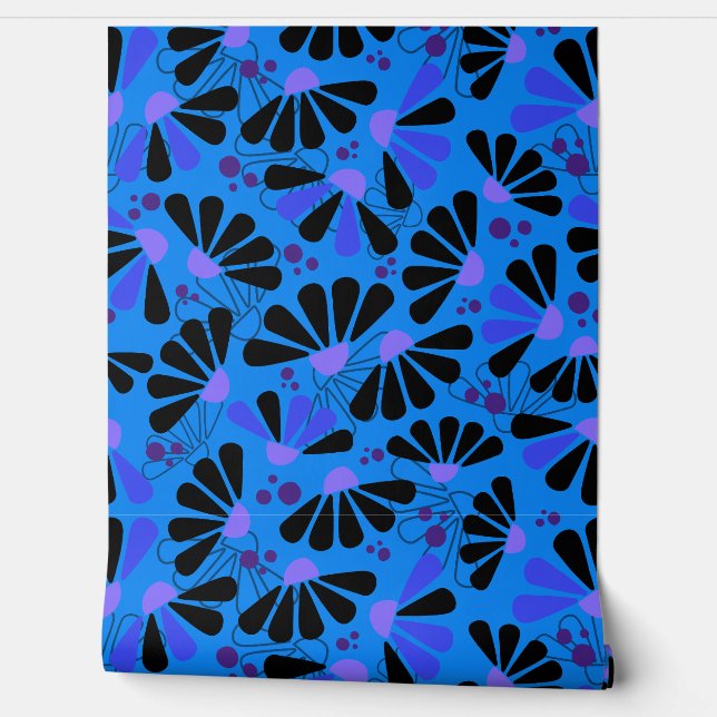 Papier Peint Confetti de fleurs sur Paradise Blue (Déroulement)