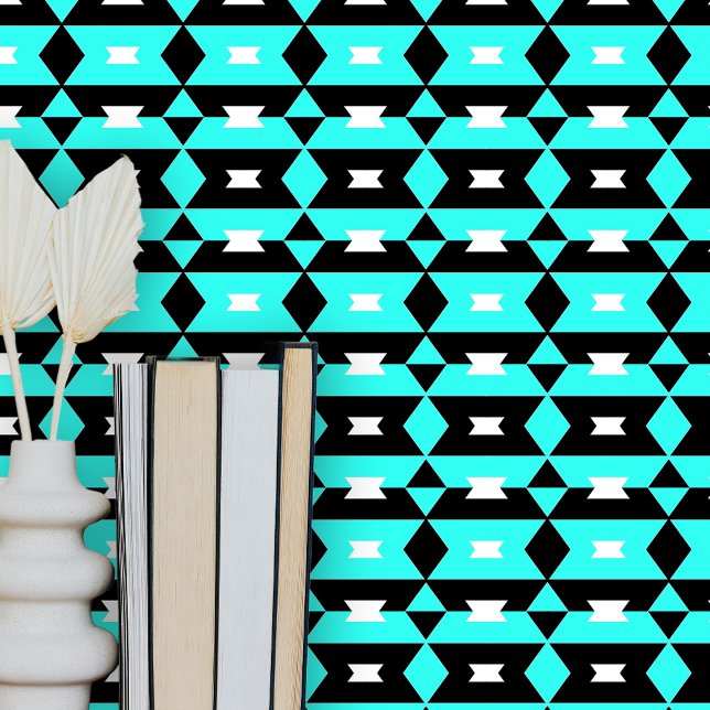 Papier Peint Contemporain Chic Turquoise Noir Blanc Géométrique (Créateur téléchargé)