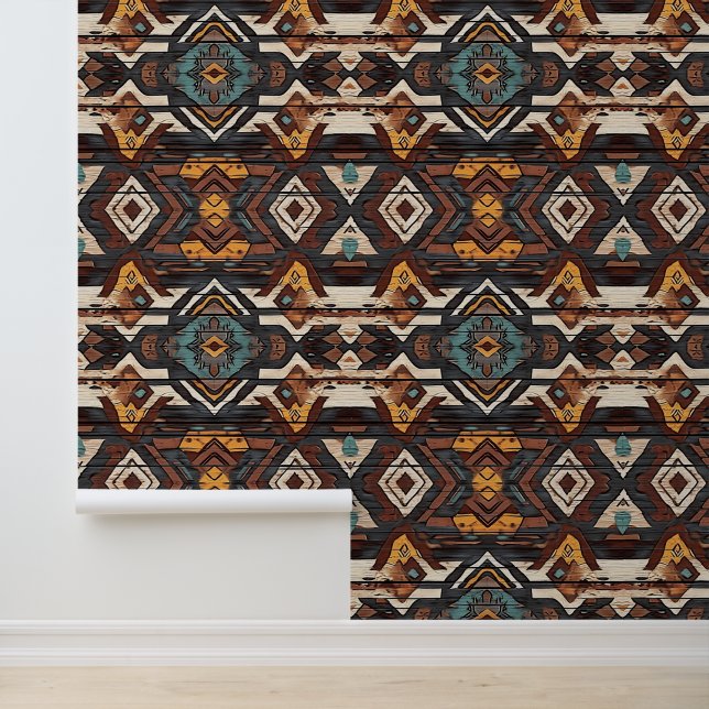 Papier Peint cool Aztec Western faux bois carrelé motif (Application)