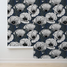 Coquelicots blancs sur fond bleu marine