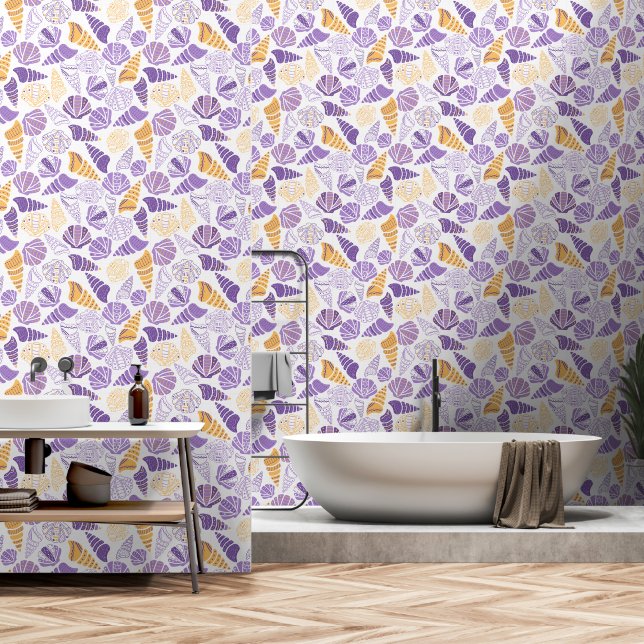 Papier Peint Coques de mer Purple et or (Salle de bain)