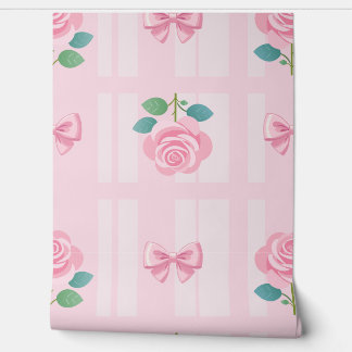 Papier Peint Coquette Plaid Ribbon et rose Rose