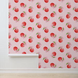 Papier Peint Coquette rose cerises et vaches peler et bâton