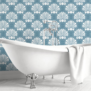 Papier Peint Coquillages Bleus Et Blancs