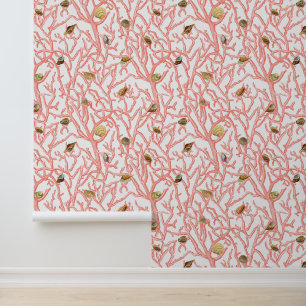 Papier Peint Corail Branches Coquillages Côtier