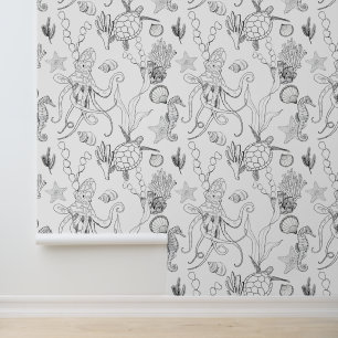 Papier Peint Côte Noir & Blanc Art Art Sea Life Motif