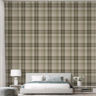 Papier Peint Cottagcore Plaid in Sage and Cream
