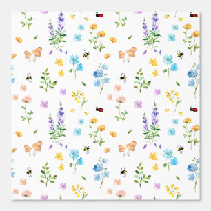 Papier Peint Cottage Core Floral Champhrooms Bee Ladybug