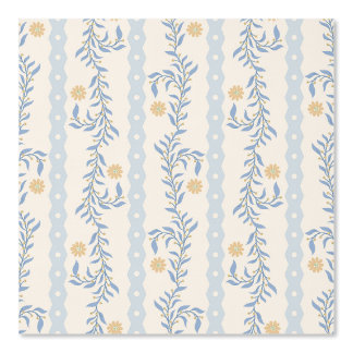 Papier Peint Cottagecore Ascension Rayures Florales Bleu & Blan