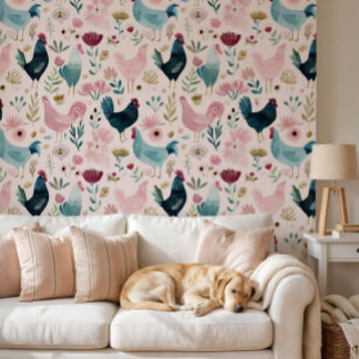 Papier Peint Cottagecore de poulets
