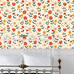 Papier Peint Cottagecore Fleurs rouges et jaunes brillantes