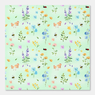 Papier Peint Cottagecore Floral Champagne Bee Ladybug Green Gir