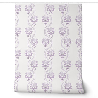 Papier Peint Cottagecore Floral Stripe Bows - Violet Pastel