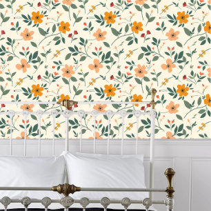 Papier Peint Cottagecore Orange et Vert
