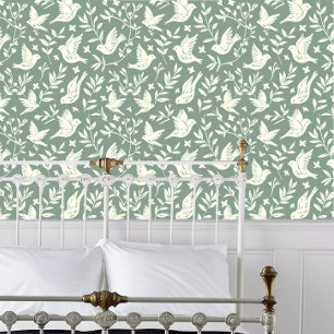Papier Peint Cottagecore White Papercut Flying Birds