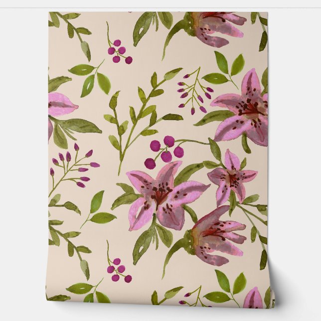 Papier Peint Coupes D'Aquarelle De Fleurs Lys De Tigre (Déroulement)