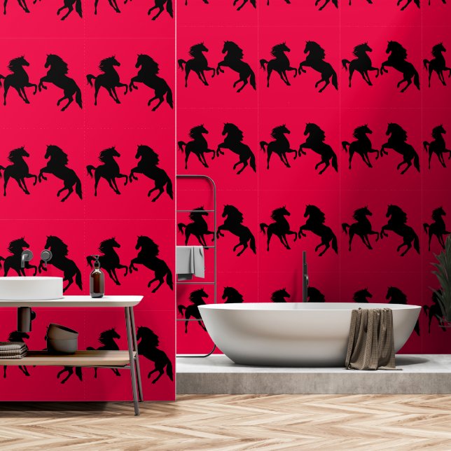 Papier Peint Couple Black Horse Couleur personnalisée Rouge (Salle de bain)