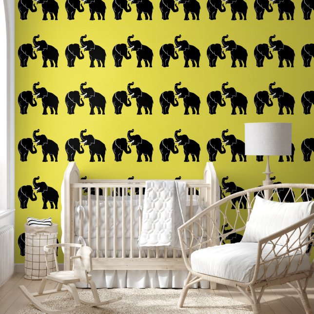 Papier Peint Couple Eléphant Couleur Personnalisée Jaune (Enfants)