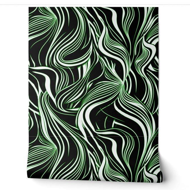 Papier Peint Creative Black, White & Green sans fil Abstraction (Déroulement)