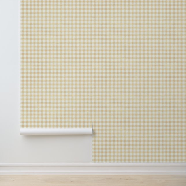 Papier Peint Crème Beige Rustique Neutre Petite En vichy Motif (Application)