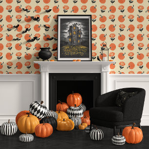 Papier Peint Crème et Orange Boho Floral de Citrouille