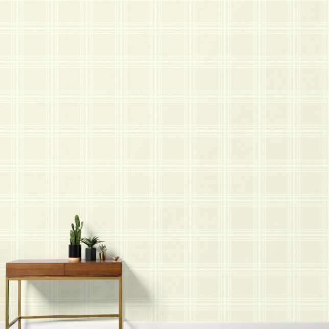 Papier Peint Crème légère tendance avec Grille blanche ivoire (Couloir)