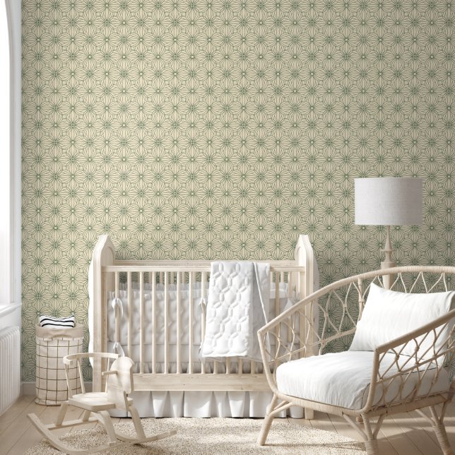 Papier Peint Crème Motif répétée géométrique verte Sage (Enfants)