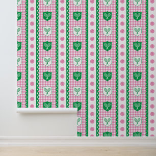 Papier Peint Crête de tennis preppy à carreaux rose et vert
