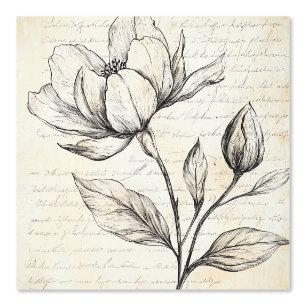 Papier Peint Croquis floral rustique avec calligraphie - âge (4