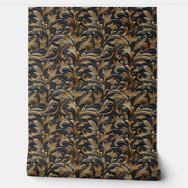 Papier Peint Cuir rustique en or noir (Déroulement)
