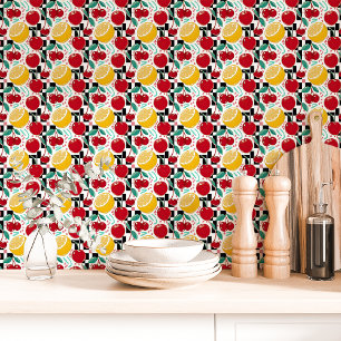 Papier Peint Cuisine à carreaux de fruits rétro