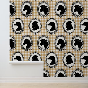 Papier Peint Cuisine de ferme rustique Barnyard Gingham Noir &