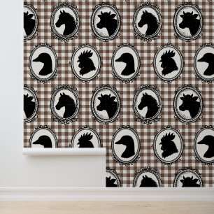 Papier Peint Cuisine de ferme rustique Barnyard Gingham Noir &