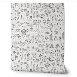 Papier Peint Cuisine rétro Vintage de légumes, épices avec noms