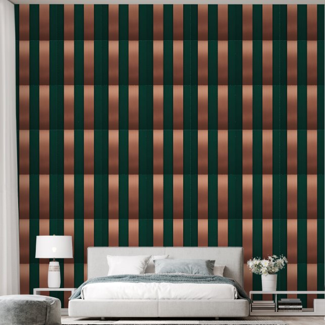Papier Peint Cuivre moderne et émeraude Bande verticale IA art (Chambre à coucher)