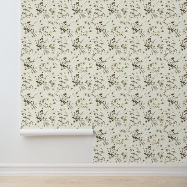 Papier Peint Cupid Angel Cupid Beige Ivory Floral Toile (Application)
