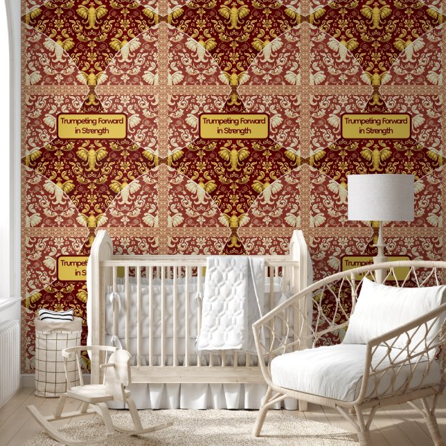 Papier Peint Custom Crimson Red & Gold Elephant Wall Covering (Enfants)