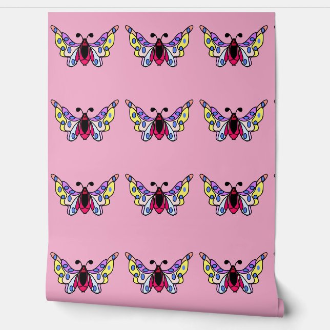 Papier Peint Custom Vibrant Modern Folk Butterfly Art (Déroulement)