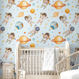 Papier Peint Cute Aquarelle Explorer Astronaut Nurserroom